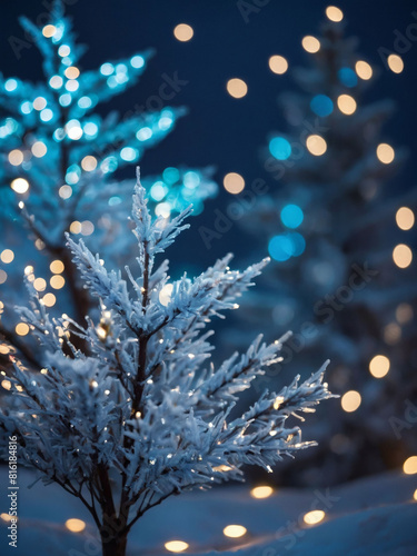 Yuletide Radiance  Light Blue Bokeh with Starry Lights and Shaped Canvas  Ideal for Christmas.