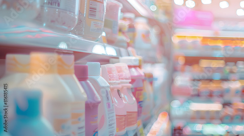 A baby formula display sits empty at supermarket as a result of nationwide baby formula shortage Abstract blur : Generative AI photo
