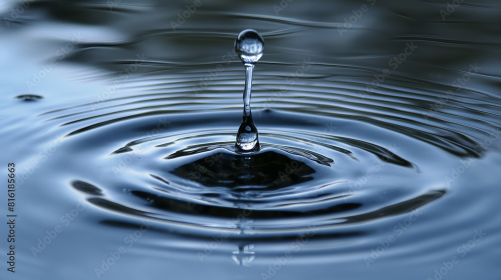 Water droplet captured mid-air, creating ripples on a calm water surface, emphasizing tranquility and natural beauty. Water droplet captured mid-air, creating ripples on a calm water surface, emphasizing tranquility and natural beauty.