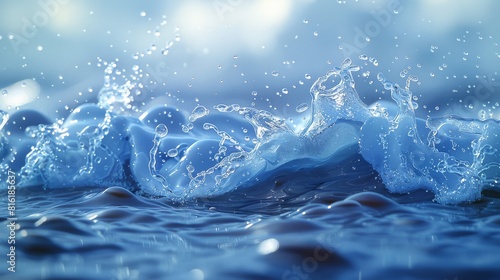 With a calm blue background  a splash of water creates elegant shapes perfect for visual content.
