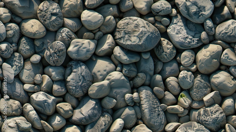 A photo of a group of rocks with a green plant centered on one rock, taken from the side of the road A photo of a group of rocks with a green plant centered on one rock, taken from the side of the road