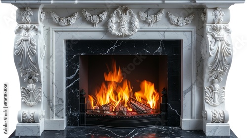 Featuring an elegant fireplace  marble trim  and classic architectural details  the room is warm  cozy  and inviting