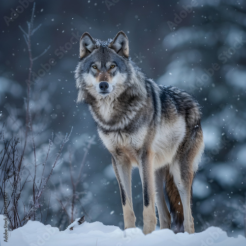 Majestic Wolf Standing in a Snowy Wilderness - A Stunning Display of Wild Nature in Winter © Louisa
