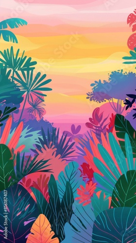 jungle field flat illustration.