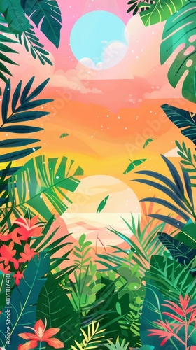 jungle field flat illustration.