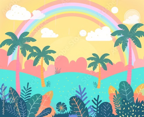 jungle field flat illustration.