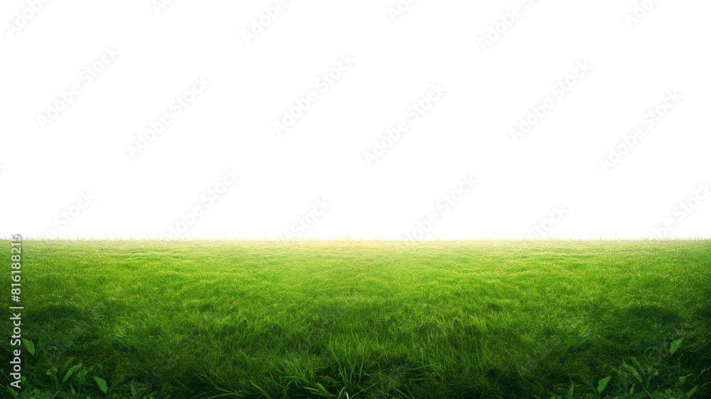 Obraz premium A field of green grass with a white background. The grass is lush and vibrant, creating a peaceful and serene atmosphere
