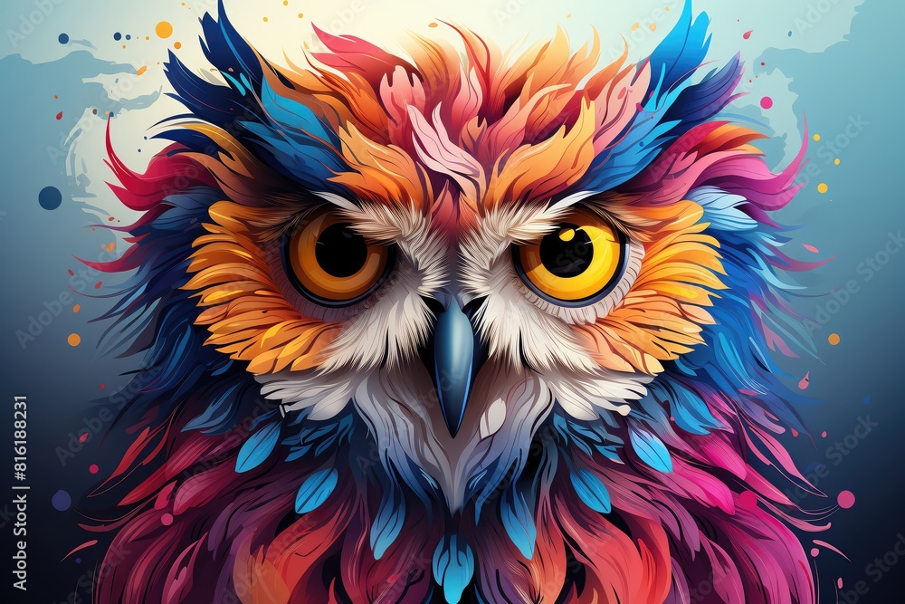 Owl flat design front view wideeyed gaze theme water color Complementary Color Scheme Owl flat design front view wideeyed gaze theme water color Complementary Color Scheme
