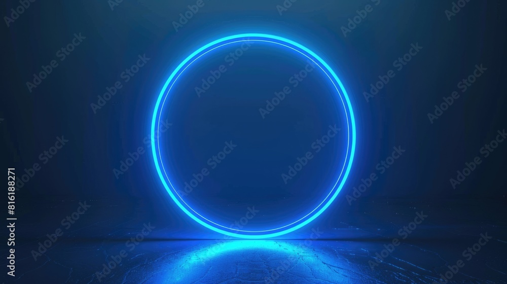 Circle Blue. Geometric Shape With Glowing Ring Illuminated By Neon Light Circle Blue. Geometric Shape With Glowing Ring Illuminated By Neon Light