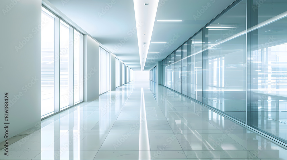 Empty corridor in the modern office building : Generative AI Empty corridor in the modern office building : Generative AI