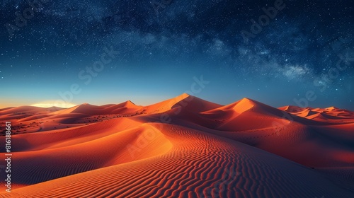Sand waves on the night sky of the Sahara desert dunes