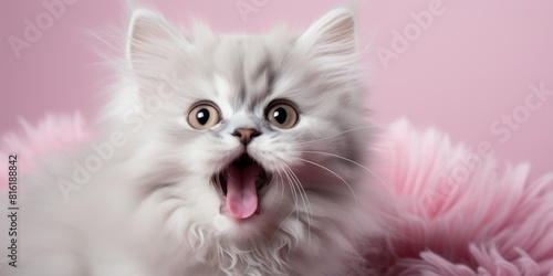 little kitten, Concept: banner with a cute cheerful animal on a plain copy space background, print or postcard