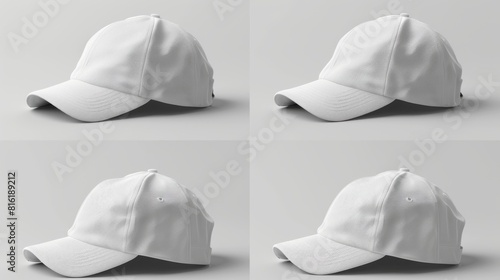 white baseball cap in four different angle views.  photo