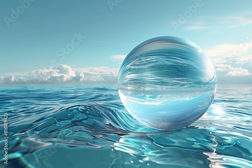 Beautiful background with a ball of water  sea and ocean. 3d illustration  3d