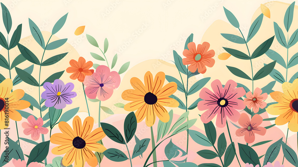 Blumen Illustration, Simple Blumen Illustration in Bunten Farben, Design für den Frühling/Sommer, Bunte Blumen in Simpler Optik 