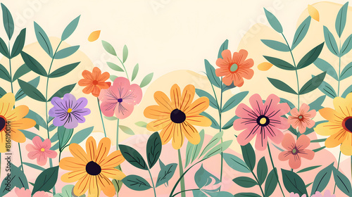 Blumen Illustration  Simple Blumen Illustration in Bunten Farben  Design f  r den Fr  hling Sommer  Bunte Blumen in Simpler Optik 