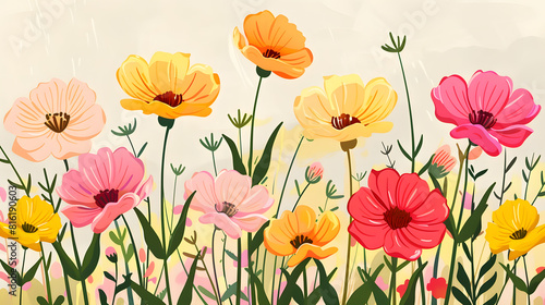 Wallpaper Mural Blumen Illustration, Simple Blumen Illustration in Bunten Farben, Design für den Frühling/Sommer, Bunte Blumen in Simpler Optik  Torontodigital.ca