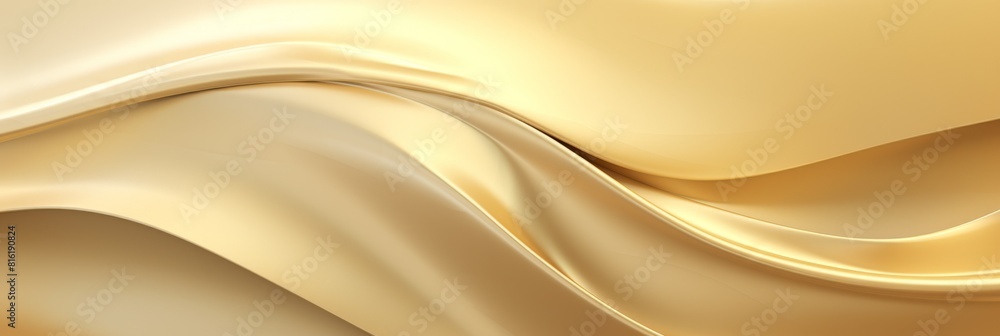 Fototapeta premium Smooth flowing golden fabric texture with a soft sheen in a horizontal format. Concept: luxury, elegance, softness, textile, background, decoration, design, fashion, abstract.