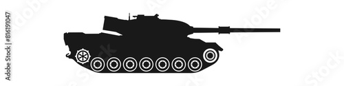 Tank black vector icon. Military vehicle. Battle tank. Military tracked tank. Army transport vector. Tank weapon gun. Vector illustration.