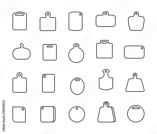 Wood cutting board. Coloring Page. Kitchen item. Hand drawn style. Vector drawing. Collection of design elements.