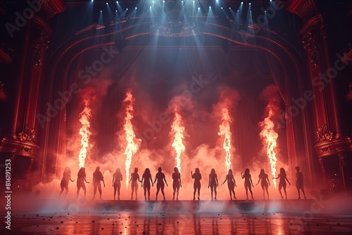 Group of Dancers Performing on Stage With Flames