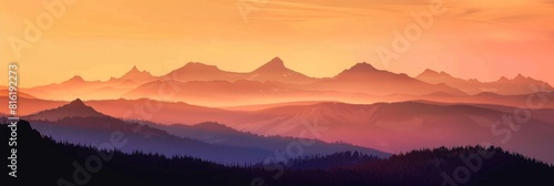 Mountains Sunset. Backlit Oregon Mountains Landscape at Dusk in Crater Lake National Park