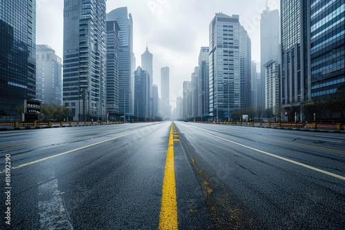 City Road. Empty City Street with Modern Skyscrapers in Urban Landscape