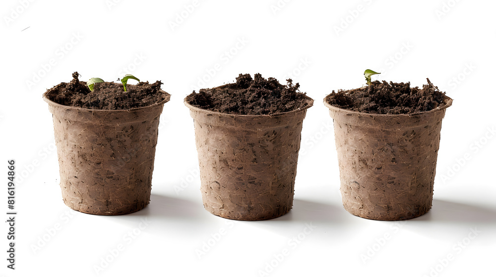 peat pots isolated on white background : Generative AI peat pots isolated on white background : Generative AI