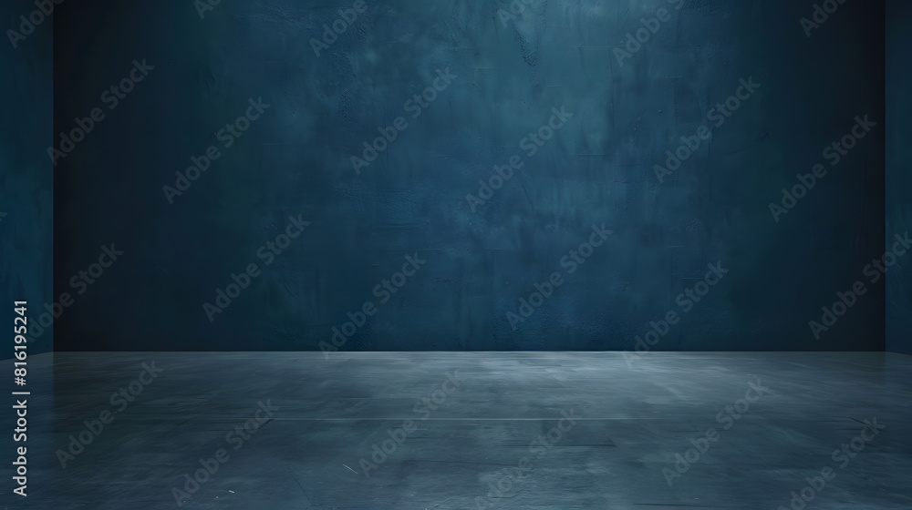 Dark blue wall in an empty room with a concrete floor : Generative AI Dark blue wall in an empty room with a concrete floor : Generative AI