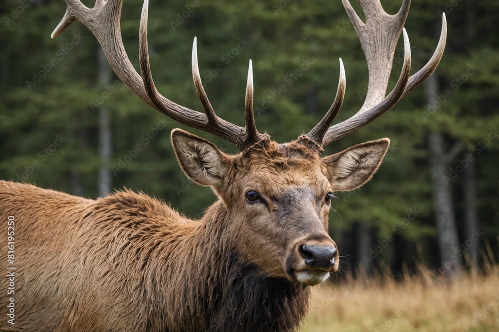Close up head shot of an adult elk deer Close up head shot of an adult elk deer