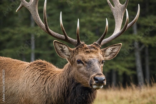 Close up head shot of an adult  elk deer