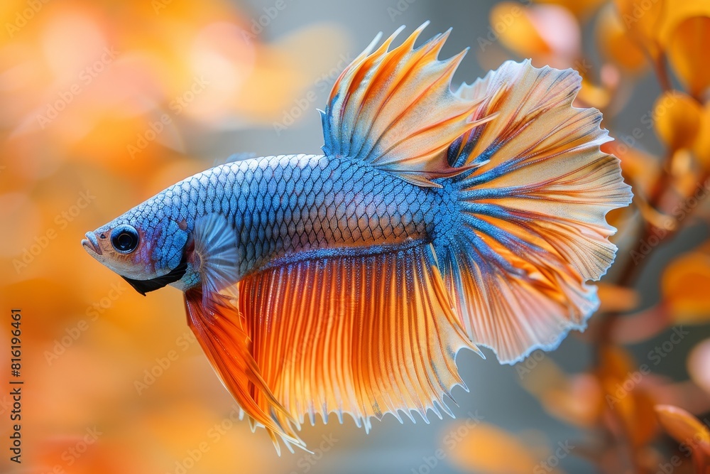 Fototapeta premium Siamese Fighting Fish (Betta splendens) in aggressive postures, capturing dynamic movement. 