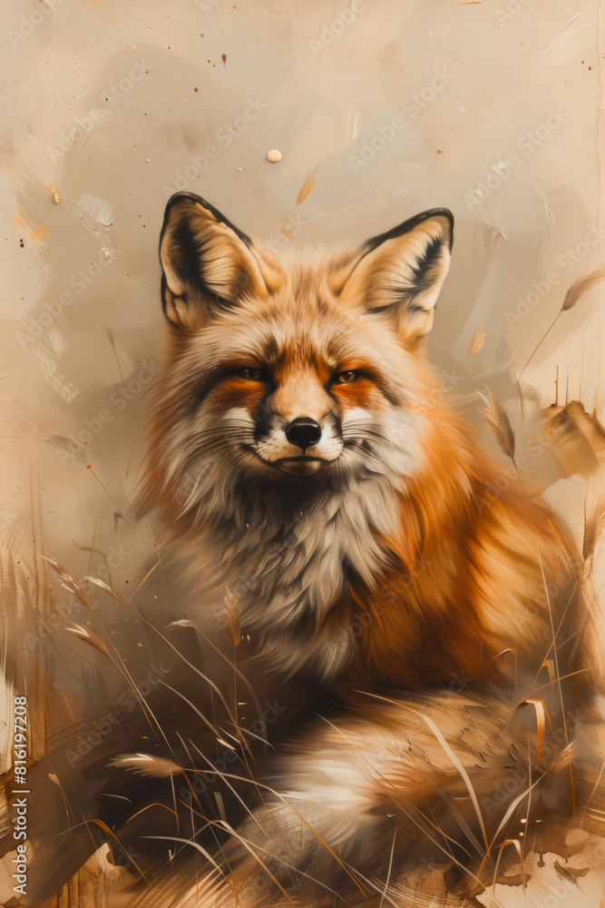 Obraz premium Fox: Digital Painting in Natural Colors