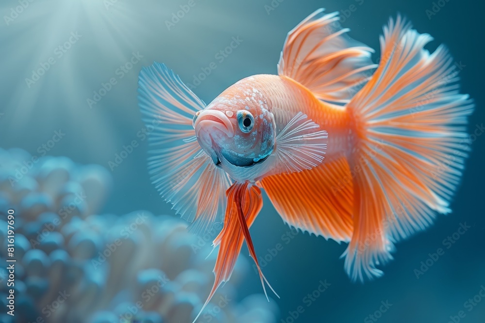 Fototapeta premium Siamese Fighting Fish (Betta splendens) in aggressive postures, capturing dynamic movement.