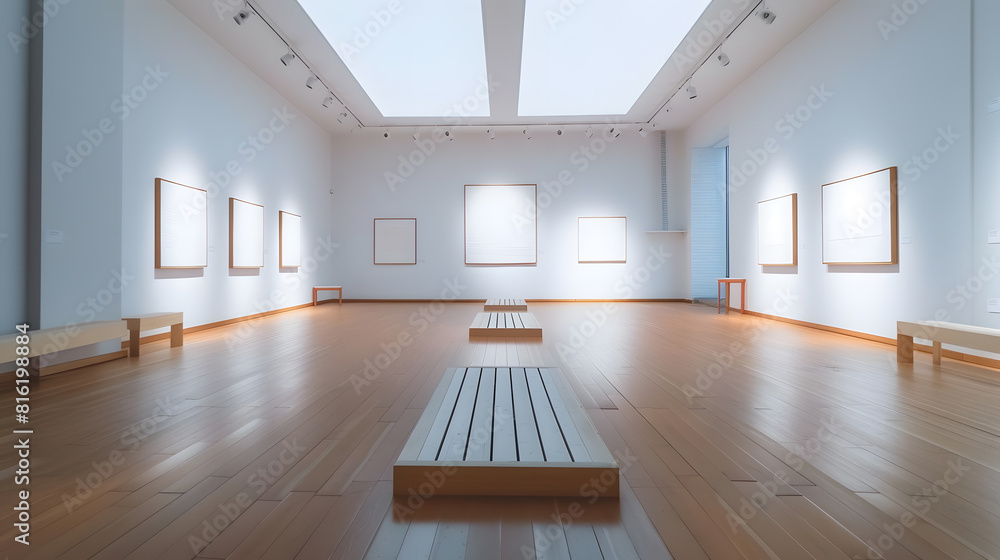 Obraz premium Exhibition room of the gallery with empty frame of artwork : Generative AI