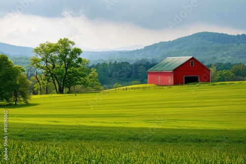 Farm In Spring. Countryside Landscape of Green Fields Near Smith Mountain Lake in Virginia