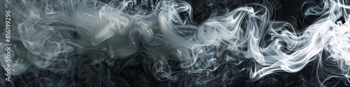 Fume Collage. Abstract White Smoke Design on a Dark Background, Isolated Environment