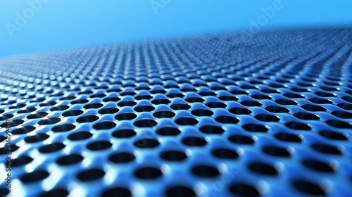  A zoomed-in photo of a porous surface against a blue sky in the backdrop and a blue sky in the foreground