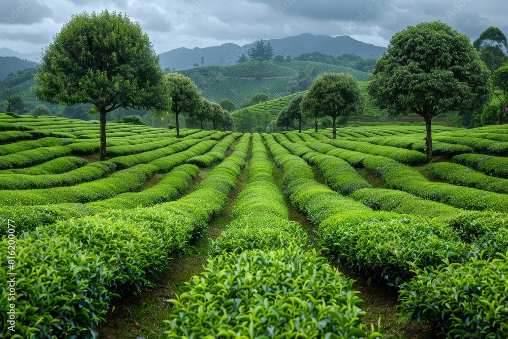 Tea Tree Plantation: Rows of neatly trimmed bushes in a tea plantation. Tea Tree Plantation: Rows of neatly trimmed bushes in a tea plantation.