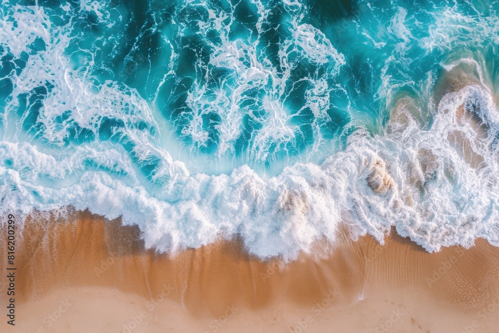 Ocean Beach Wave - Abstract Blue Foam Crashing on Empty Beach Background Ocean Beach Wave - Abstract Blue Foam Crashing on Empty Beach Background