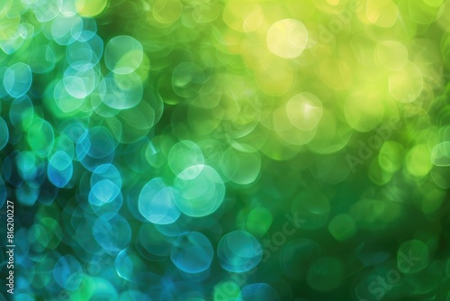 Green And Blue Abstract. Bokeh Light Blurs Background with Copy Space