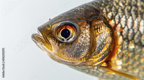 Roach fish close up against a white background