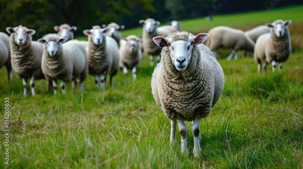 Animal Agriculture: Sheep Grazing in Green Pasture on Countryside Farm Animal Agriculture: Sheep Grazing in Green Pasture on Countryside Farm