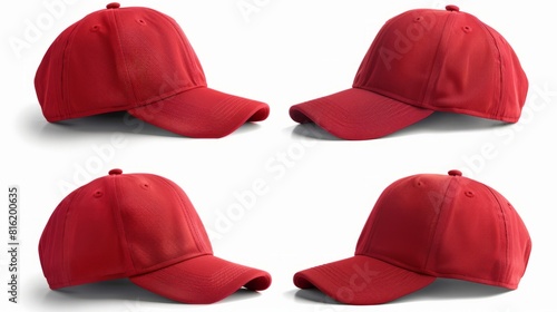 red baseball cap in four different angle views. photo