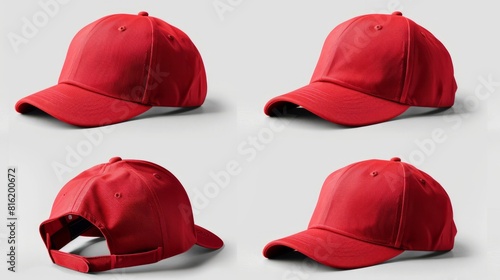 red baseball cap in four different angle views.