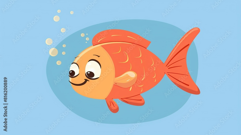   Goldfish with a broad grin, swimming in azure waters teeming with frothy bubbles