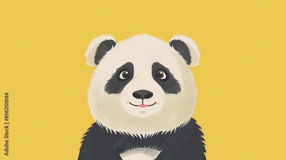 A panda bear in a black and white suit and bow tie on a yellow background A panda bear in a black and white suit and bow tie on a yellow background