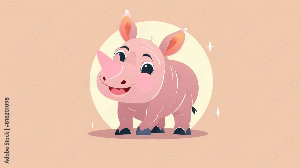 A Pink Rhino in White Circle with Stars A Pink Rhino in White Circle with Stars