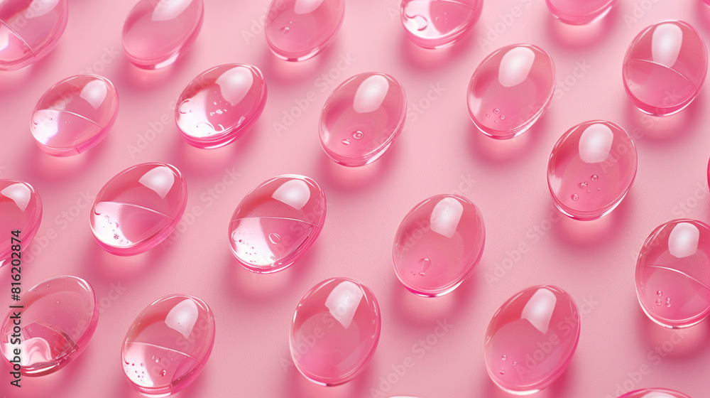 Pink water droplets on a smooth surface. Pink water droplets on a smooth surface.