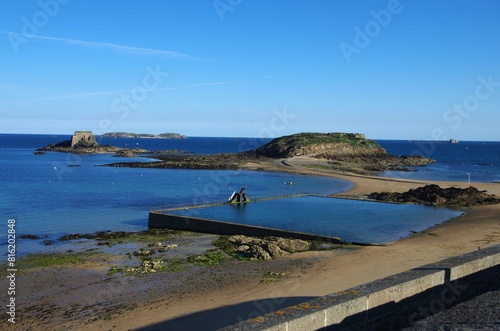 Be island at low tide in the bay of St Malo in Brittany in France, Europe